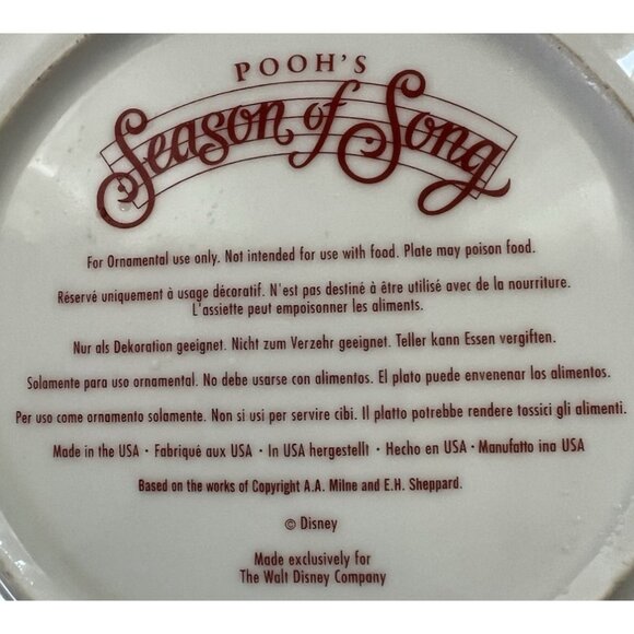 DISNEY Winnie the Pooh's SEASON OF SONG 1997 Collectors Plate - Picture 3 of 3
